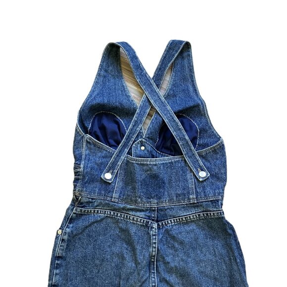 Fitted Denim Overalls V-Neck Jean One-Piece Jumpsuit Vintage 90s - Picture 9 of 9